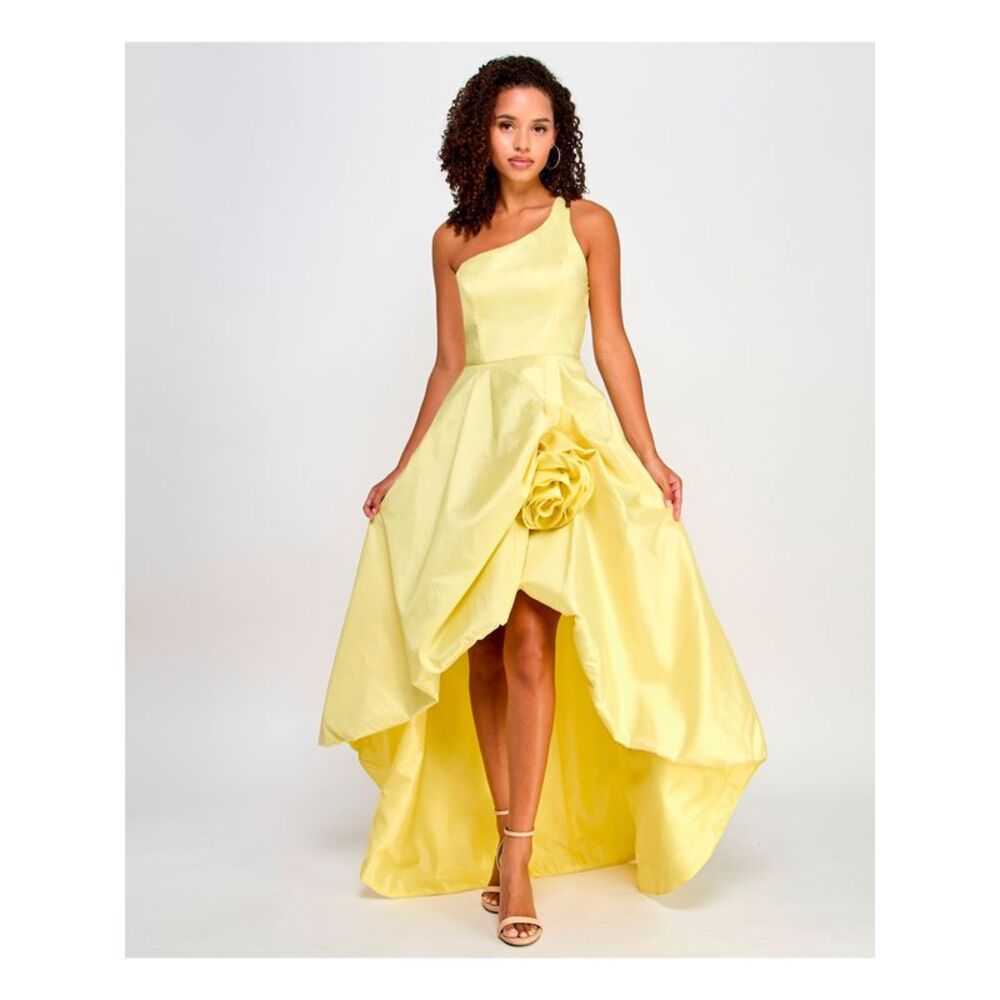 NWT VIOLET WEEKEND Womens Dress Yellow Lined Rosette Accent Hem Juniors 3\4